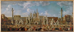Preparations for the Fireworks and Decorations for the Festival on Piazza Navona in Rome, November 30
