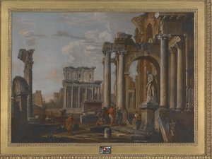Ruins With The Temple Of Antoninus And Faustina by Giovanni Paolo Pannini