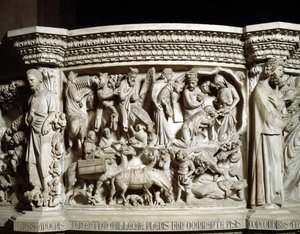 Detail of the Reliefs of the Chair by Giovanni Pisano: The Voyage and the Adoration of the Magi (Detail)