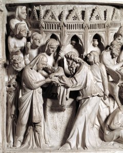 Detail of the reliefs of the Chair by Giovanni Pisano: the presentation of Jesus at the temple (Detail)