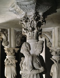Detail of the Sculpted Groups Supporting the Chair by Giovanni Pisano: The Theological Virtues (detail)