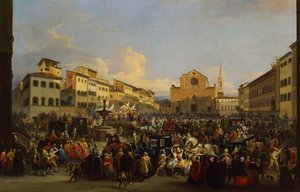 Piazza Santa Croce in Florence During Carnival by Giovanni Signorini