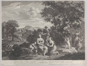 Primavera, a group of women collecting flowers and making crowns from them by Giovanni Volpato