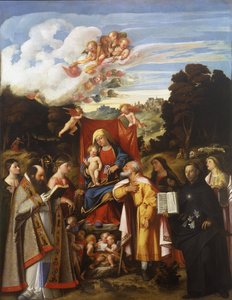 Madonna Enthroned with Angels, St. Apollonia, St. Augustine, St. Catherine, St. Joseph, St. Grata, St. Philip Benizzi and St. Barbara (St. Gotthard Altarpiece)