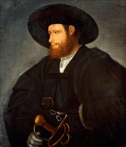 Portrait of a Gentleman, half-length, wearing a black costume and a black hat