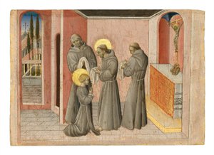 The Investiture of Saint Clare: the Saint receiving the clothes of her Order from Saint Francis by Giovanni di Paolo