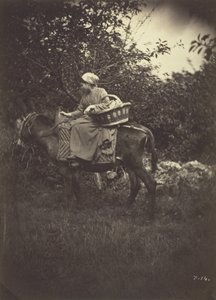 Female Peasant Riding Donkey by Giraudon