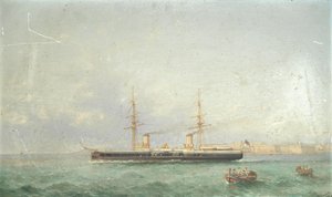 The Battleship HMS Inflexible Heading Out to Sea from Grand Harbour, Valetta by Girolamo Gianni