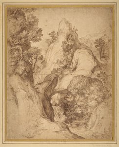 Rocky Landscape with a Waterfall by Girolamo Muziano