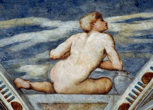 Male nude, (detail) of frescoes by Girolamo Romanino (ca 1484-after 1559), Commissioned by Bernardo Clesio