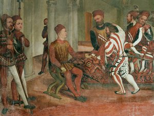 Merchants Present Bartolomeo Colleoni with Clothes and Carpets by Girolamo Romanino