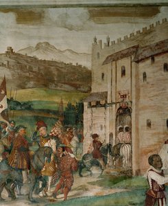Return of Bartolomeo Colleoni and King Christian to Malpaga after the Hunting Party by Girolamo Romanino