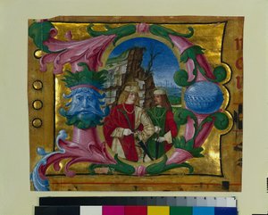 Historiated Initial D Excised from a Choir Book: Two Martyr Saints