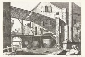 Farmyard with Two Large Barrels (series title)