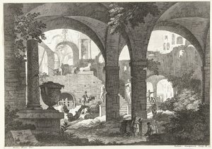 View Through Vaults to Ruins and Statues with Some Figures by Giuliano Giampiccoli