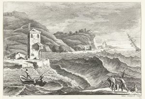 Coastal Landscape with Storm at Sea and Beacon Italian Landscapes (series title) by Giuliano Giampiccoli