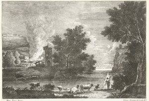 Landscape by Moonlight with Fire (Italian Landscapes)