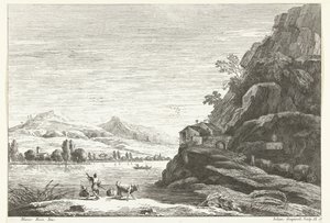 River Landscape with House against Rock (series title: Italian Landscapes)
