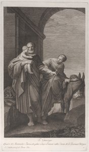 Saint Joseph carrying the Christ Child on the flight into Egypt by Giuliano Traballesi