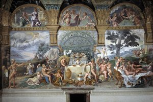The Noble Banquet Celebrating the Marriage of Cupid and Psyche, South Wall of the Room of Cupid and Psyche, c.1527-31 (Fresco) by Giulio (and workshop) Romano