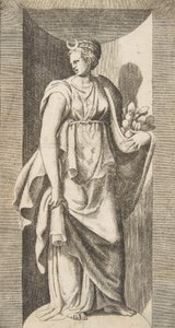 Diana Holding Fruit in Her Left Hand Standing Within a Niche by Giulio Bonasone