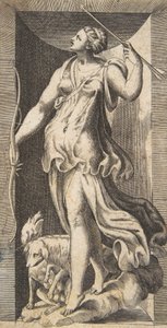 Diana the Huntress Accompanied by Her Dogs Standing in a Niche