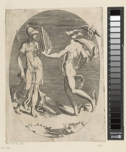 Mercury Gives Minerva a Pan Flute by Giulio Bonasone
