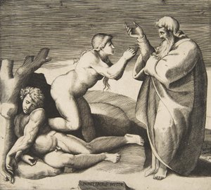 The Creation of Eve Who Emerges from Behind Adam, ca. 1530-70 by Giulio Bonasone