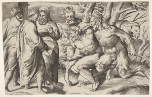 Two Satyrs Leading Silenus to King Midas by Giulio Bonasone