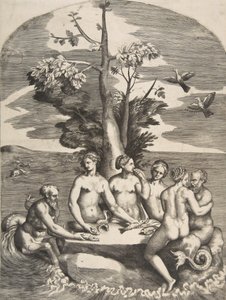 Two sea gods accompanied by four nymphs, 1531-76 by Giulio Bonasone
