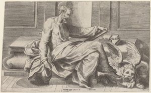Saint Mark Writing His Gospels by Giulio Bonasone after Perino del Vaga