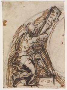 Seated Man with a Writing Tablet(?). Architectural Detail by Giulio Campi