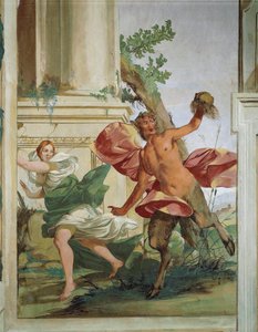 Nymph Corsica chased by Satyr that pulls away her wig by Giulio Carpioni