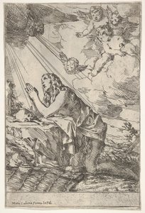 Penitent Magdalen Kneeling on a Rocky Ground Before a Skull and Bones, an Ointment Jar by Giulio Carpioni