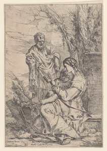 The Holy Family with the Virgin reading a book by Giulio Carpioni