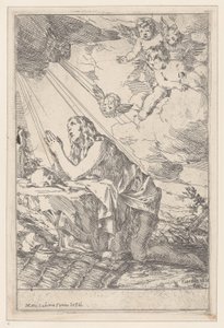 The Penitent Saint Mary Magdalene, kneeling before a skull and bones by Giulio Carpioni