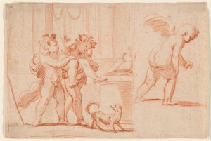 Two Putti Carrying a Third Putto; Another Putto from the Rear
