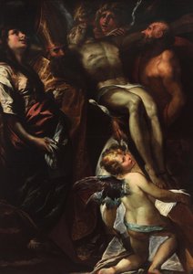 The Descent from the Cross with Saints Mary Magdalene, Augustine, Jerome and Angels, c.1618