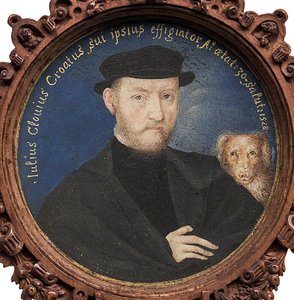 Self-Portrait with Dog by Giulio Clovio
