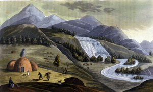 Landscape of Lapland, dwellings of the indigenous Sami in 