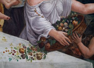 A basket of fruit and flowers: (detail) by Giulio Romano