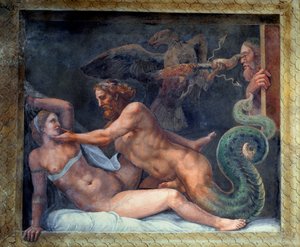 Olympia is Seduced by Jupiter, Whose Thunderbolt is Seized by an Eagle Who Drills the Eye of the Jealous King of Macedonia, from the Sala di Amore e Psiche, 1528