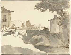 Village View in Alcobaça in Portugal by Giuseppe Bernardino Bison (possibly)