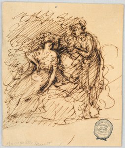 Figural Sketch with a Seated Girl Conversing with a Standing Girl by Giuseppe Bernardino Bison