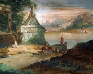Shepherds in imaginary landscape
