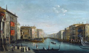 View of the Grand Canal from the Palazzo Balbi looking toward the Rialto Bridge with a Regatta by Giuseppe Bernardino Bison