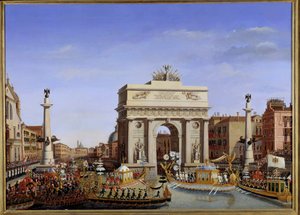 Visit of Napoleon I to Venice from 28 November to 8 December 1807: entrance of the Emperor in gondola on the Grand Canal Procession of gondolas