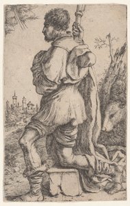 Saint Roch, Kneeling on a Stone, Seen from the Side with His Dog Behind Him, 1620-30 by Giuseppe Caletti