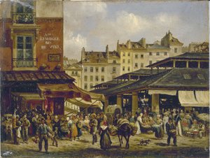 Les Halles and Rue de la Tonnellerie, c.1828 by Giuseppe Canella
