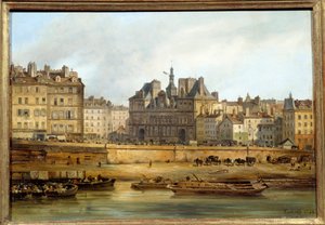 The city hall and the place de Greve seen from the Ile de la Cite in Paris